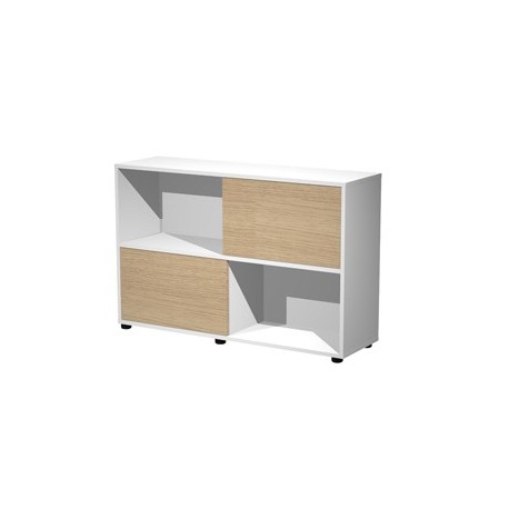 Libreria bassa a 2 ripiani ante scorr. 120X35cm H79cm BIANCO/ROVERE - Tetris
