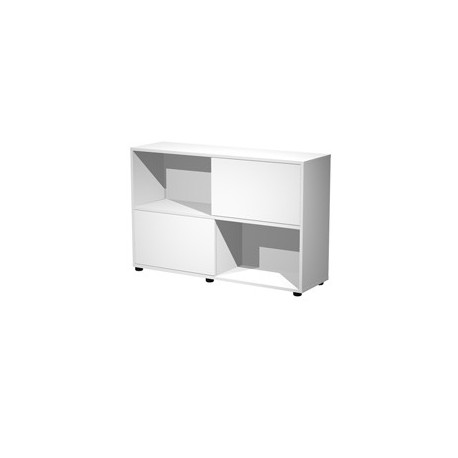 Libreria bassa a 2 ripiani ante scorr. 120X35cm H79cm BIANCO/BIANCO - Tetris