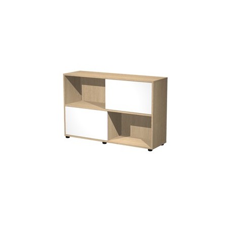Libreria bassa a 2 ripiani ante scorr. 120X35cm H79cm ROVERE/BIANCO - Tetris