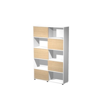 Libreria alta a 5 ripiani ante scorr. 120X35cm H191cm ROVERE/BIANCO - Tetris