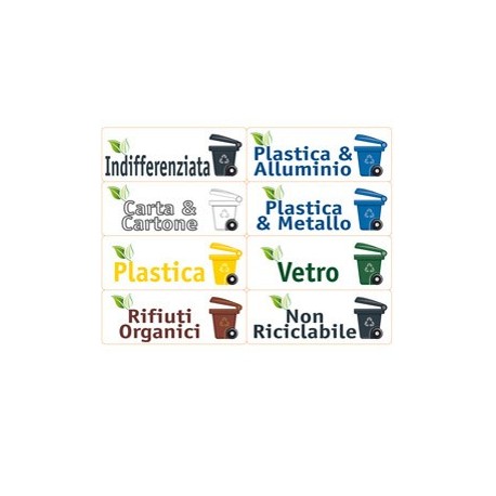 Kit 16 etichette 12x4,5cm per raccolta differenziata Tico
