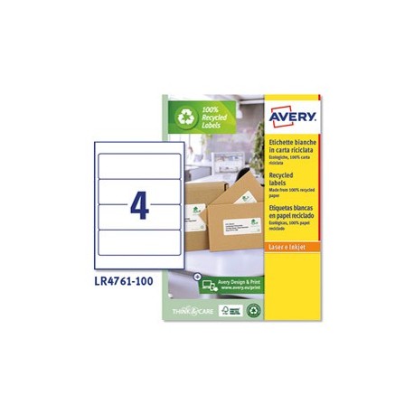 Etichette carta riciclata bianca per raccoglitori-61x192mm - 4et/fg Laser Avery