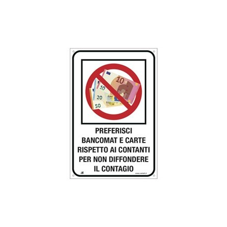 Etichetta 20x30cm "PREFERISCI BANCOMAT E CARTE"