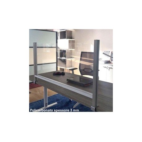 Schermo protettivo da scrivania H60xL102cm con morsetto alluminio silver
