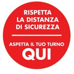 Vetrofania Ø30cm "ASPETTA QUI IL TUO TURNO"