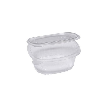 Pack 50 contenitori ovali in PET con coperchio incernierato 16x13,5cm Cuki