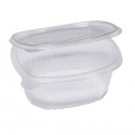 Pack 50 contenitori ovali in PET con coperchio incernierato 16x13,5cm Cuki