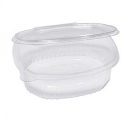 Pack 50 contenitori ovali in PET con coperchio incernierato 18x15,1cm Cuki