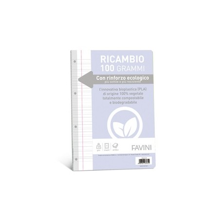 Ricambi c/rinforzo ecologico f.to A4 100gr 40fg rigo di 3a Favini