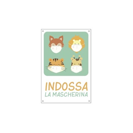 Cartello alluminio 20x30cm "Indossa la mascherina" per bambini