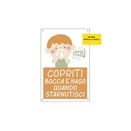 Etichetta autoad. 20x30cm "Copriti bocca e naso quando starnutisci" per bambini