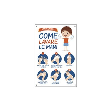 Cartello alluminio 20x30cm Istruzioni come lavare le mani per bambini