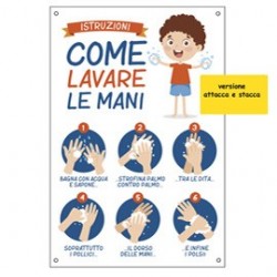 Etichetta autoadesiva 20x30cm Istruzioni come lavare le mani per bambini