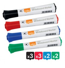 Astuccio 10 pennarelli Glide per lavagne bianche punta tonda colori ass.ti Nobo
