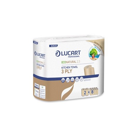 Pacco 2 rotoli Asciugatutto 200 strappi EcoNatural 2.3 Lucart Plastic Free