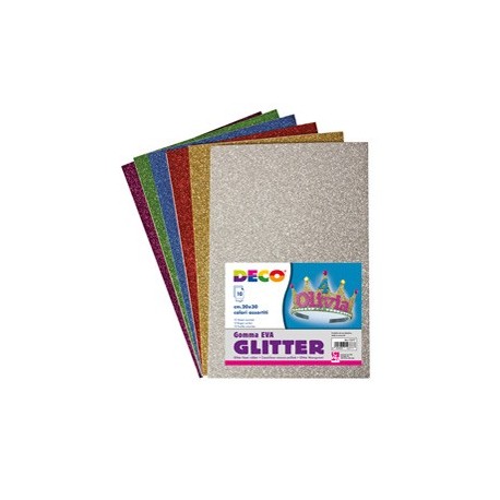 Busta 10 fogli Gomma Crepp Glitter 20x30cm colori assortiti DECO