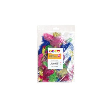 Busta 100 piume tropicali dim. 50-100mm in colori assortiti DECO