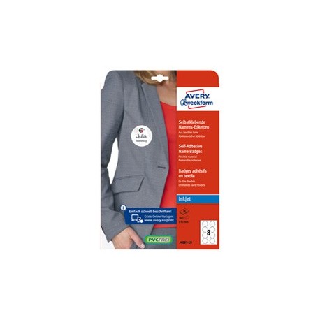 Etichette badge per tessuti rotonde Ø65mm (10et/fg) 20fg - inkjet Avery