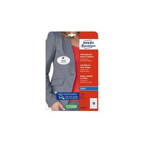 Etichette badge per tessuti ovale 85x50mm (10et/fg) 20fg - inkjet Avery