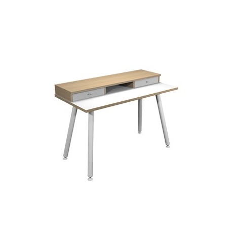 Postazione Home-Office con sopralzo 120x60xH74,4cm gambe metallo Bianco/Rovere