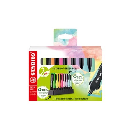 Deskset 8 evidenziatori STABILO® GREEN BOSS® 83recycled