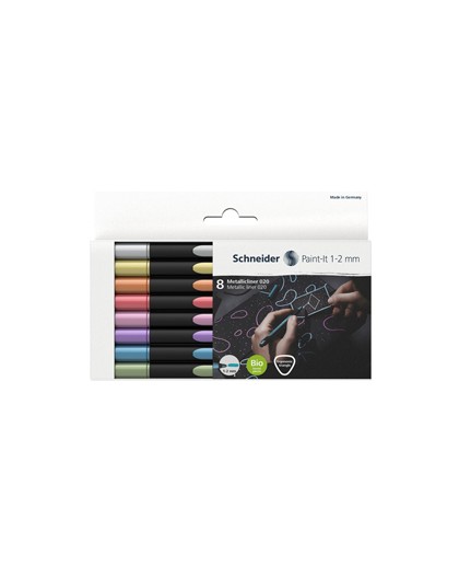 Astuccio 8 pennarelli Metallic Liner 020 punta 1-2mm colori assortiti Schneider