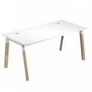 Scrivania Woody Superior 140x80cm piano bianco/gambe bimat. metal/massello