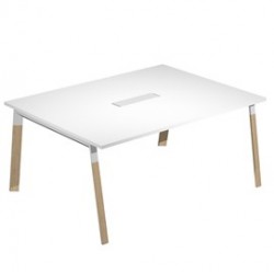 Tavolo riunione Woody Sup.160x120cm piano bianco/gambe bimat. metal/massello