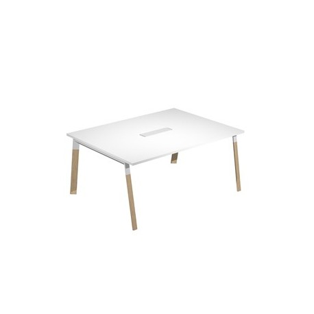 Tavolo riunione Woody Sup.160x120cm piano bianco/gambe bimat. metal/massello