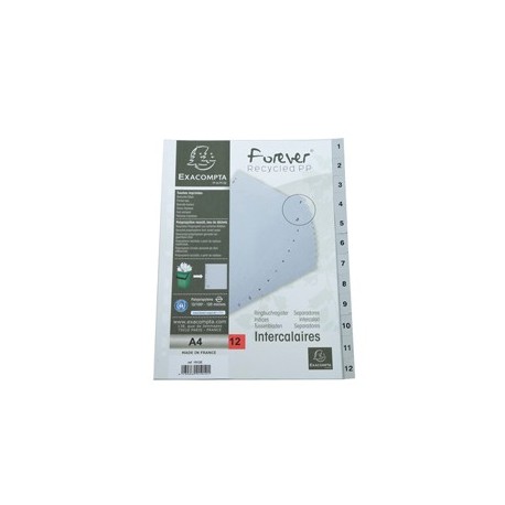 Intercalare numerico in PP riciclato 12 tasti 1-12 grigio A4 Exacompta