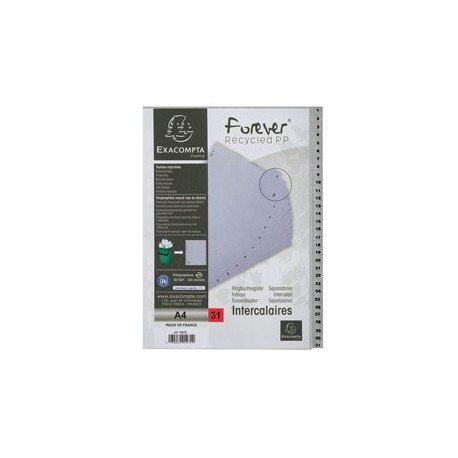 Intercalare numerico in PP riciclato 31 tasti 1-31 grigio A4 Exacompta