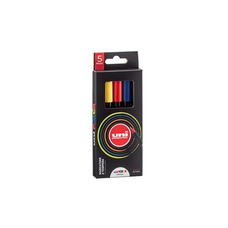 Astuccio 5 marcatore Uni Posca Pen PC1M p. extra fine 0.7mm col.ass. metal UNI