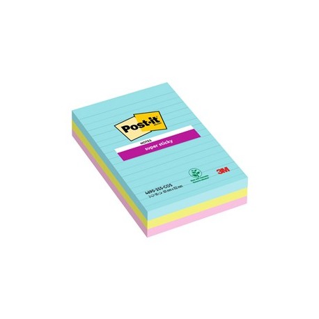 Cf. 3pz blocco 90fg. Post-it® Super Sticky RIGHE 101x152mm 4690-SS3COS Cosmic