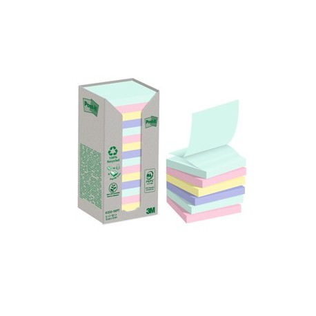 Cf. 16pz blocco 100 fg. Post-it®Z-Notes Green 76x76mm R330-1RPT colori pastello
