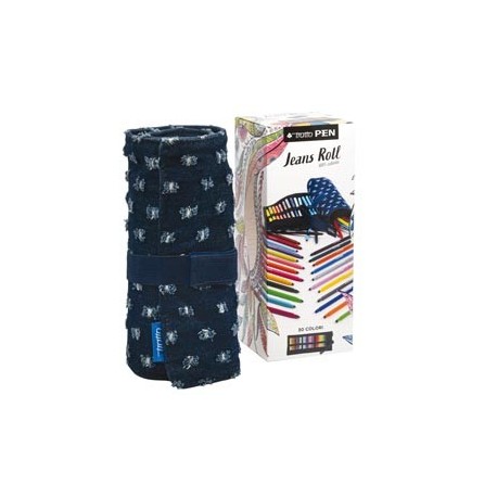 Astuccio 30 pennarelli Tratto Jeans Roll punta media 1.0mm colori assortiti