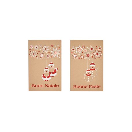 Biglietto Natale doppio 9x14cm cartoncino avana fantasie assortite Sadoch