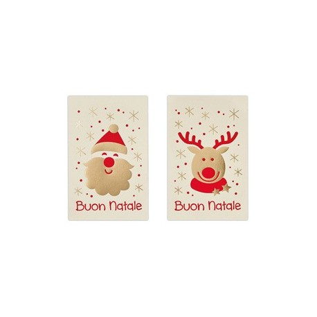 Biglietto Natale doppio 9x14cm cartoncino avorio fantasie assortite Sadoch