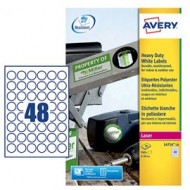 Poliestere adesivo L4716 bianco 20fg A4 Ø 30mm (48et/fg) laser Avery