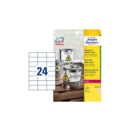 Poliestere adesivo L4718 bianco 20fg A4 70x37mm (24et/fg) laser Avery