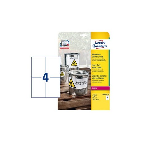 Poliestere adesivo L4719 bianco 20fg A4 105x148mm (4et/fg) laser Avery