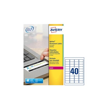 Poliestere adesivo L6145 bianco antim. 20fg A4 45,7x25,4mm(40et/fg) laser Avery