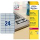 Poliestere adesivo L6133 argento 20fg A4 70x37mm (24et/fg) laser Avery