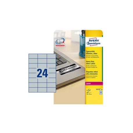 Poliestere adesivo L6133 argento 20fg A4 70x37mm (24et/fg) laser Avery