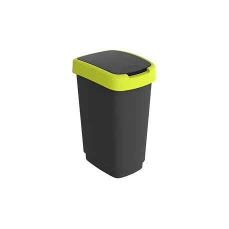 Pattumiera 50LT in PPL Nero/verde lime coperchio basculante Rotho
