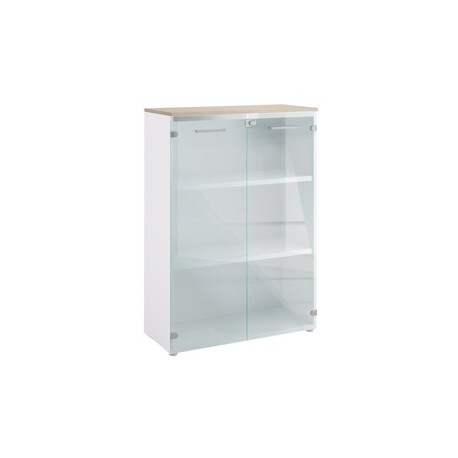 Armadio modulare con ante in vetro 90x41,6cm - H128,5cm Top rovere - Filing
