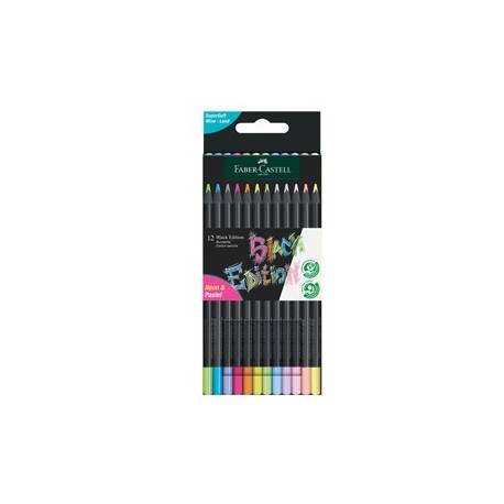 Astuccio 12 matite triangolari Black Edition pastel e neon Faber-Castell
