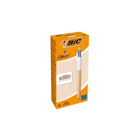 Scatola 12 penna sfera a scatto 4 Colori Wood 1.0mm BIC®