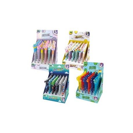 Box 4 expo da 36pz cad. penne cancellabili fantasie assortite Lebez