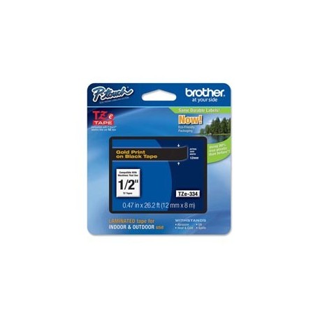 NASTRO LAMINATO BROTHER TZE-334 12MMx8MT ORO/NERO