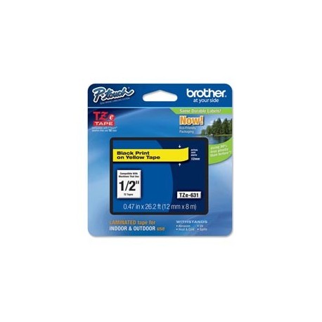 NASTRO BROTHER TZE-631 12MMx8MT NERO/GIALLO